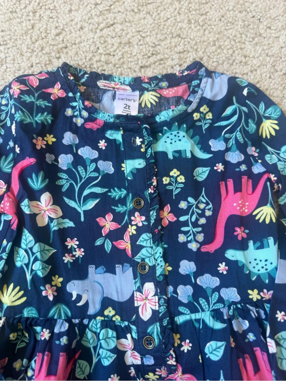 Bundle 3 pieces. Carters Dinosaur floral tunic Dress with Pink and denim Shorts